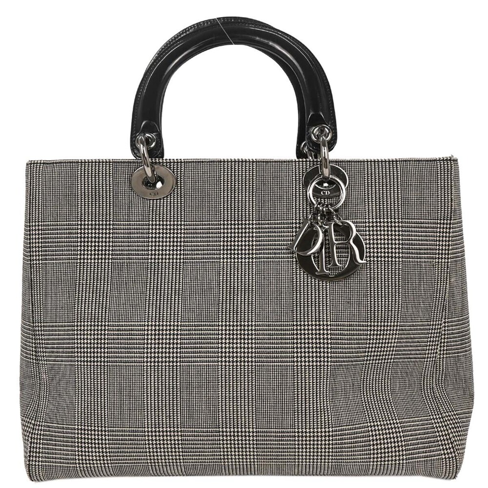 Christian Dior Vintage Lady Dior Houndstooth Canvas Medium
